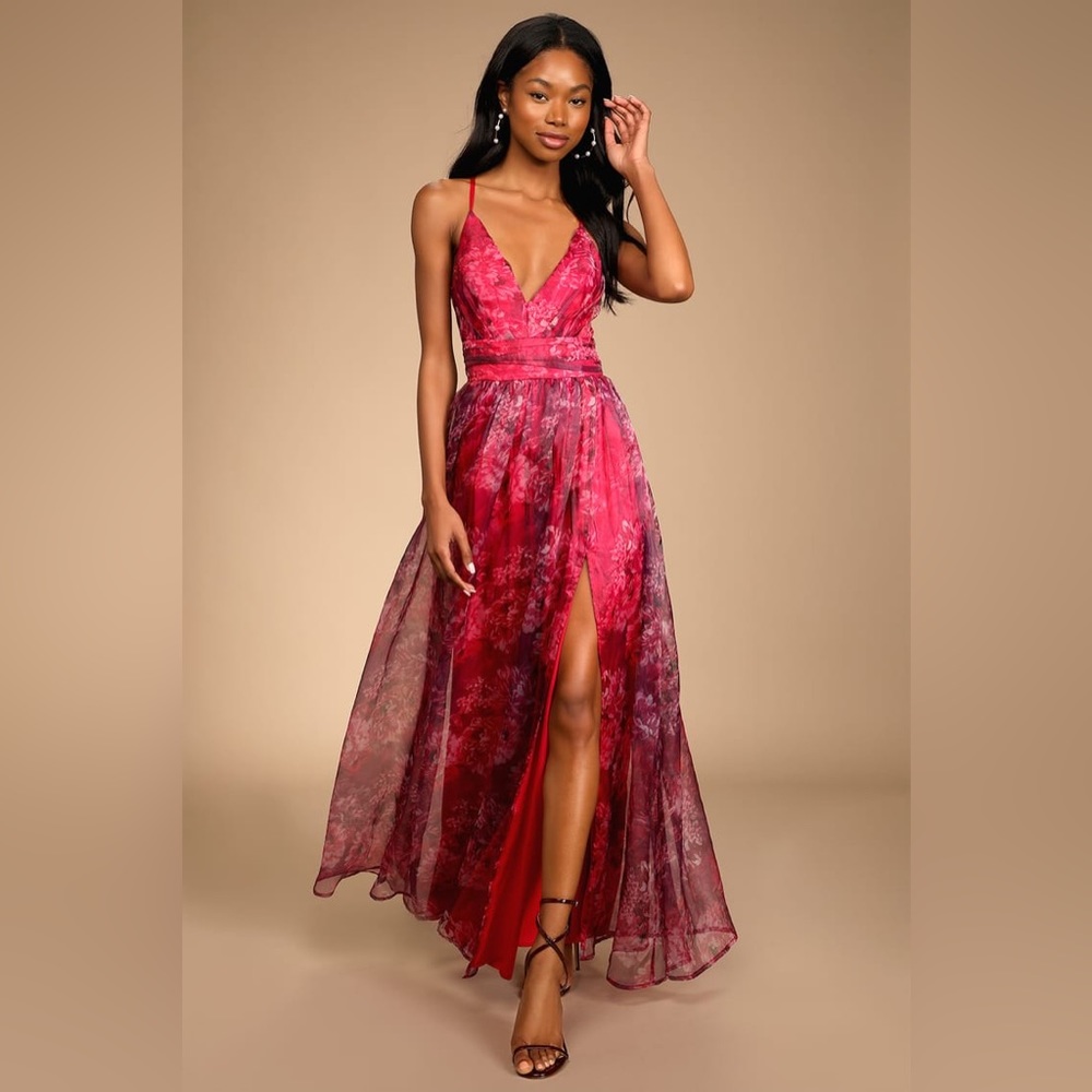 New Fuschia Floral Maxi Dress by Lulus